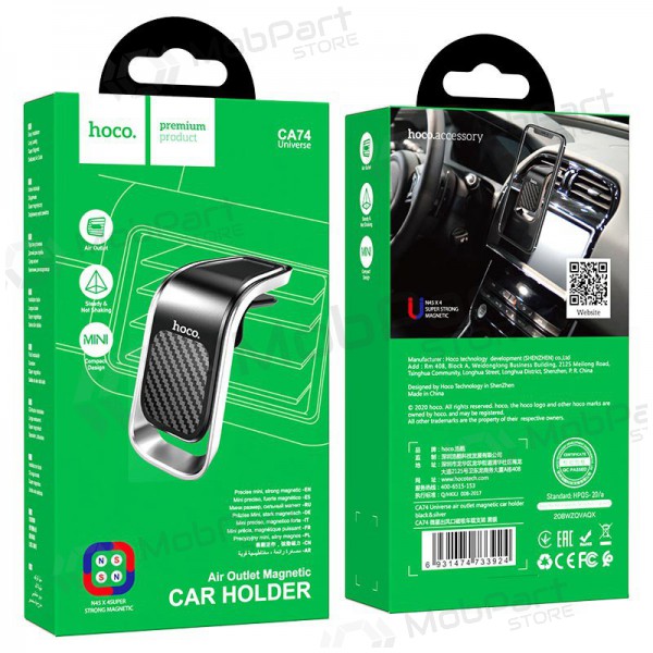 Automobilinis Universal telefono laikiklis Hoco CA74 mounted on ventilation grilles, magnetic, Schwarz-Grau