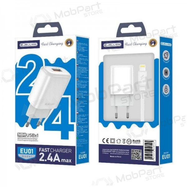 Ladegerät buitinis Jellico EU01 2.4A USB + Lightning Weiß