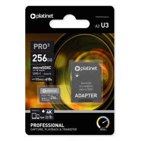 Speicherkarte Platinet MicroSD 256GB (class10 UHS-III 90MB/S) + SD Adapter