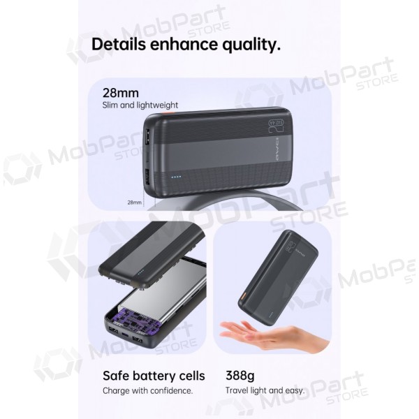 externe Batterie Power Bank Awei P19K 5V/2.4A 20000mAh Schwarz