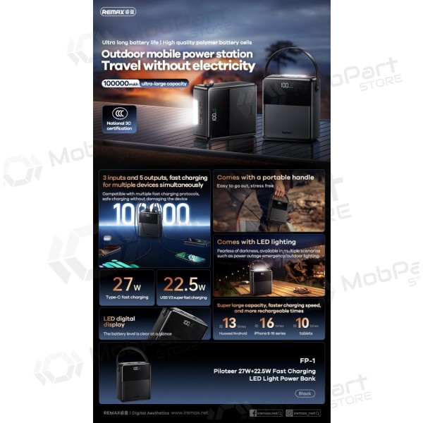 externe Batterie Power Bank Remax FP-1 22.5W 100000mAh Schwarz