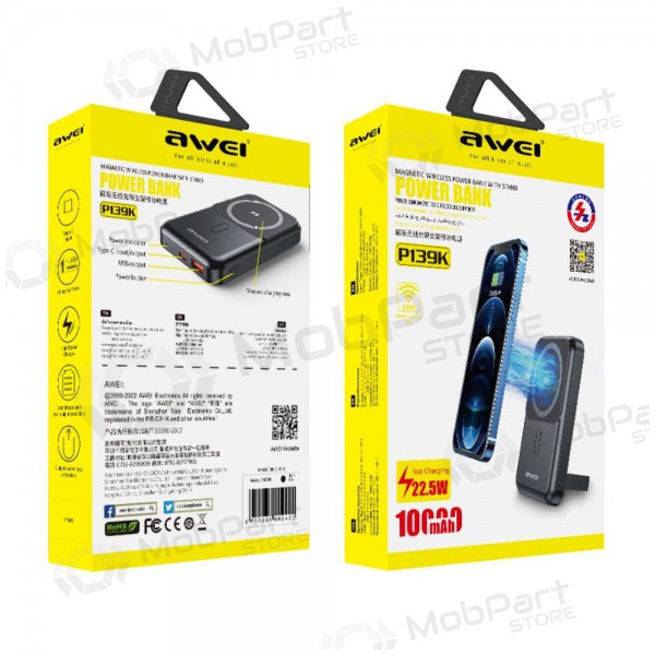 externe Batterie Power Bank Awei P139K 22.5W Magnetic Wireless 10000mAh Schwarz