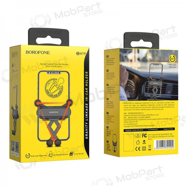 Automobilinis Universal telefono laikiklis Borofone BH19 mounted on ventilation grilles, Schwarz