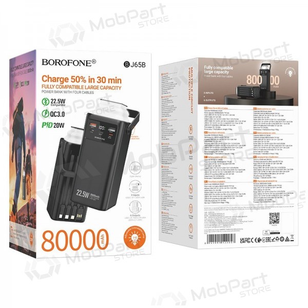 externe Batterie Power Bank Borofone BJ65B 22.5W 80000mAh Schwarz