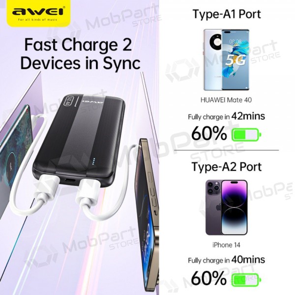 externe Batterie Power Bank Awei P20K 5V/2.4A 10000mAh Schwarz