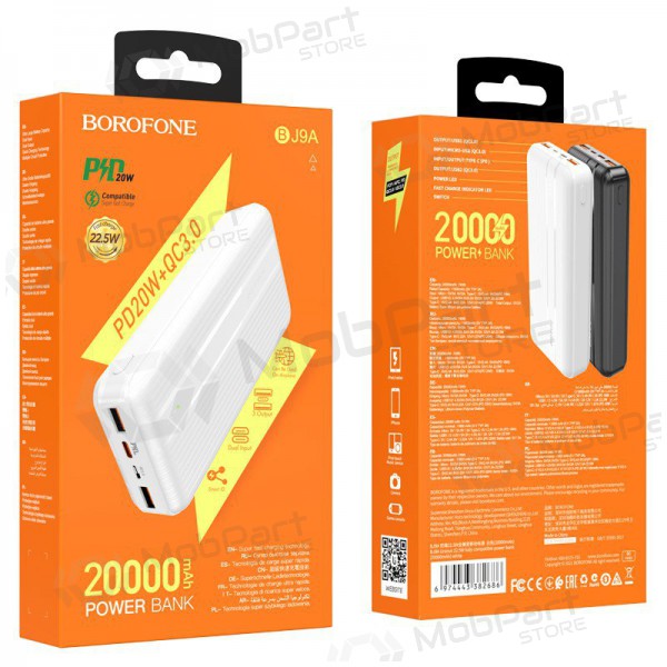 externe Batterie Power Bank Borofone BJ9A Type-C PD+Quick Charge 3.0 (3A) 20000mAh Weiß